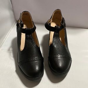 DADAWEN Fashion Leather Classic T-Strap Platform Chunky Mid-Heel